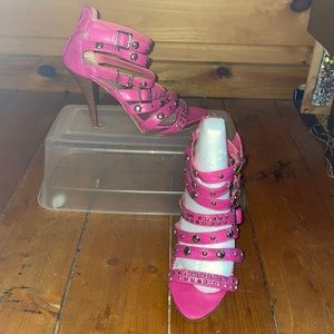 Pink strap studded heels